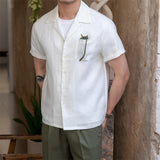 Men's Summer Cuban Collar Vintage Elegant Business Short Sleeve Shirt