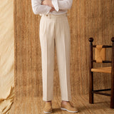 Linen Cotton High Waist Straight Leg Casual Trousers