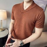 Men's Business Lapel Hollow Knit Thin Polo Shirt Short Sleeve T-Shirt