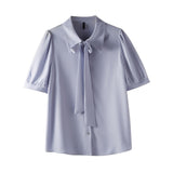 Bow-knot Collar Puff Sleeve Short-sleeved Shirt