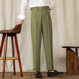 Mens Casual Retro High Waist Suit Trousers