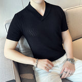 Men's Business Lapel Hollow Knit Thin Polo Shirt Short Sleeve T-Shirt