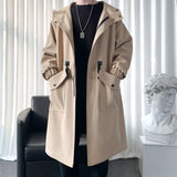 Men's Winter Casual Hooded Long Sleeved Mid Length Coat