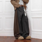 Colorblock Loose Wool Wide-leg Pants