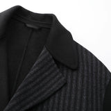 Men's Loose Knee-length Jacket with Patchwork Suit Collar