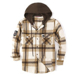 Men's Hooded Plaid Loose Long Sleeve Shirt