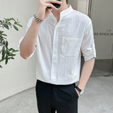 Men's Loose Three-quarter Sleeves Stand Collar Casual Shirt