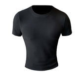 Men's Summer Slim Waffle Round Neck Solid Color T-Shirt