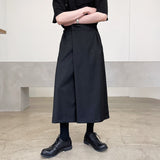 Men's Summer Black Casual Loose Fake Two-piece Wide Leg Pants