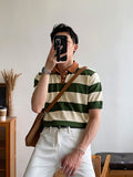 Summer Simple Striped Lapel Polo Shirt Hit Color Casual Business Short-sleeved T-shirt