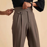 Herringbone Double Pleat Straight Trousers