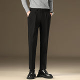 Men's Retro Business Pocket Straight Elastic Waist Pants