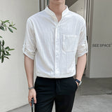 Men's Loose Three-quarter Sleeves Stand Collar Casual Shirt