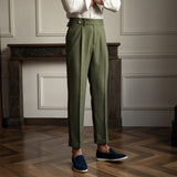 Mens Business Casual High Waisted Pants Retro Slim Fit Dress Pants