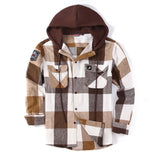 Men's Hooded Plaid Loose Long Sleeve Shirt