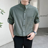 Men's Loose Three-quarter Sleeves Stand Collar Casual Shirt