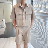 Loose Simple Pleated Sleeve Shirt Shorts Set