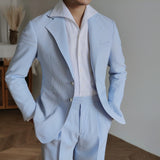 Men's Vintage British Lapel Blue Stripe Blazer