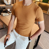 Men's Summer Slim Waffle Round Neck Solid Color T-Shirt