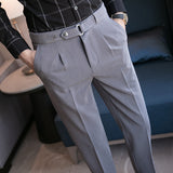 Men's Casual British Slim Elastic Belt Trousers