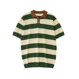 Summer Simple Striped Lapel Polo Shirt Hit Color Casual Business Short-sleeved T-shirt