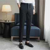 Men's Solid Color Casual Straight Leg Business British Slim Pants