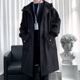 Men's Winter Casual Hooded Long Sleeved Mid Length Coat