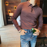 Slim Fit Men's Fashionable Lapel Solid Color Bottoming Shirt