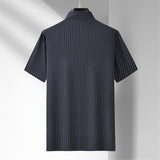 High Elastic Ice Silk Striped Loose POLO Shirt