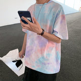 Men's Loose Tie Dye Round Neck Casual Color Matching Short Sleeve T-Shirt