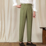 Mens Casual Retro High Waist Suit Trousers