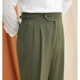 Men's Cotton And Linen Casual High Waist Straight Trousers