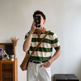 Summer Simple Striped Lapel Polo Shirt Hit Color Casual Business Short-sleeved T-shirt