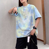 Men's Loose Tie Dye Round Neck Casual Color Matching Short Sleeve T-Shirt