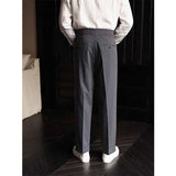 Men's British Casual High Waist Trousers Straight Leg Business Suit Pants