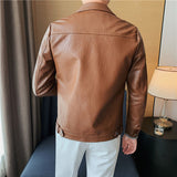 Men's Diagonal Zipper Slim Fit Short Suit Collar Leather Jacket