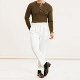 Men's Hunter Collar Casual Striped Slim-fit Bottoming Sweater