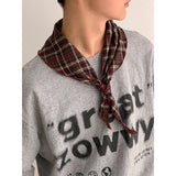 Cotton Linen Plaid Triangle Scarf