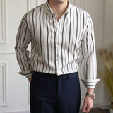 Men's Casual Business Slim Vertical Striped Long Sleeved Shirt