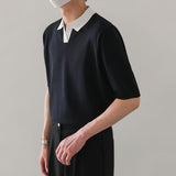 Contrast Lapel Knitted Polo Shirt