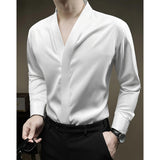 Hidden Button Collarless Slim Fit Shirt