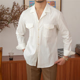 Cuban Collar Pocket Casual Long Sleeve Shirt