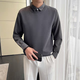 Men's Casual Slim Lapel Long Sleeve Fake Two-piece Sweatshirt