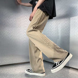 High-waist Drawstring Pleated Drape Straight Trousers