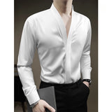 Hidden Button Collarless Slim Fit Shirt