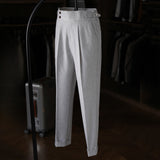 Paris Buckle Straight High Waist Drape Trousers