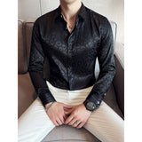 Mens Business Slim Fit Printed Long Sleeve Shirt