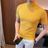 Men's Summer Business Slim Solid Color Half Turtleneck Short Sleeve T-Shirt