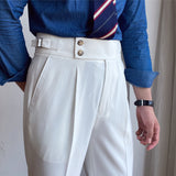 Men's British High Waist Pants Straight Leg Casual Non-Iron Business Trousers