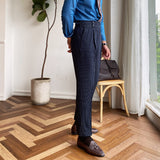 Men's Business Casual High Waisted Pants British Stripe Straight Leg Trousers